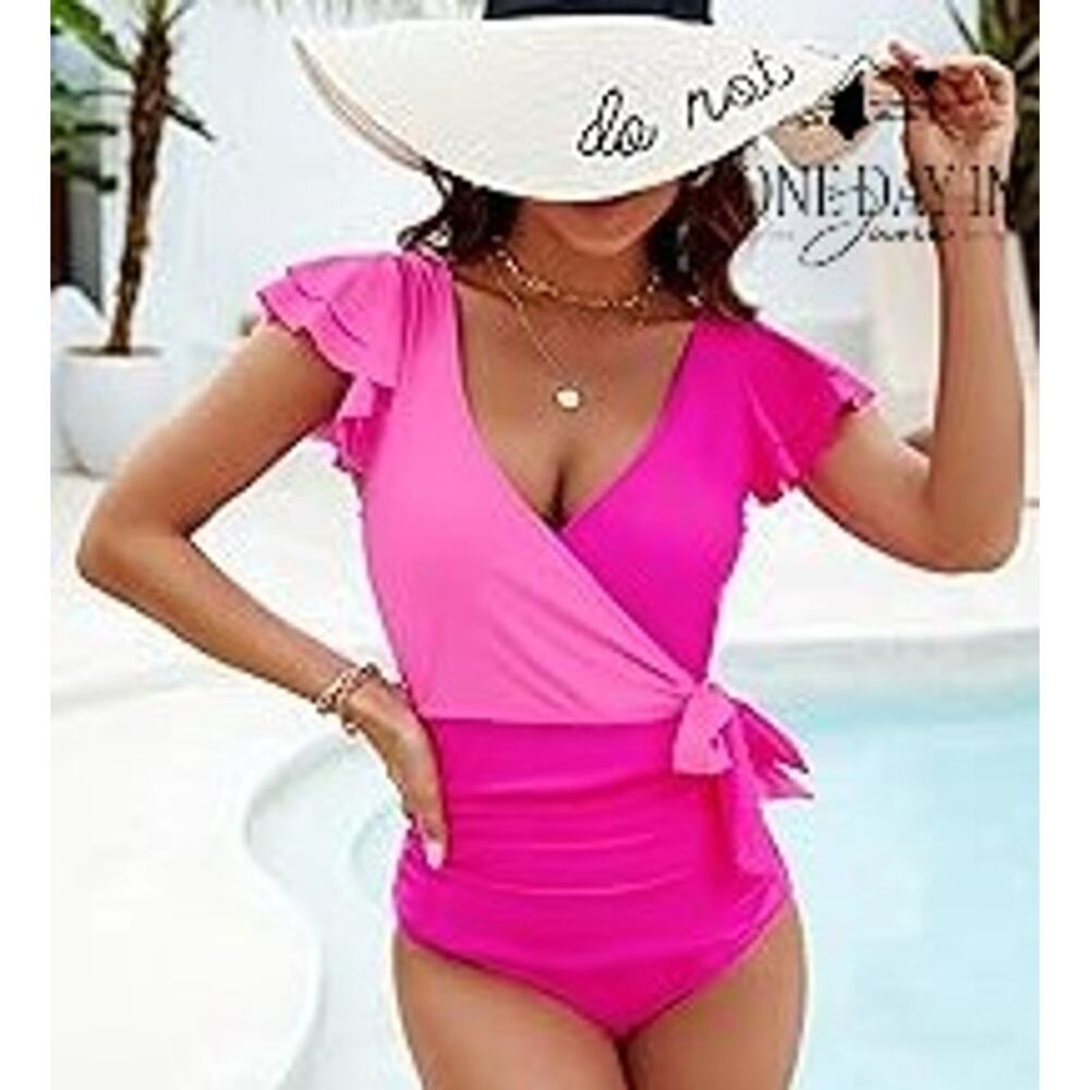 Blooming Jelly Ruffle Shoulder Tummy Control One Piece Swimsuit Size S
